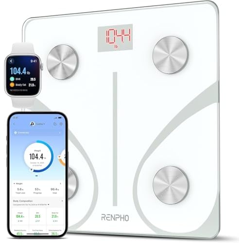 RENPHO Körperfettwaage Bluetooth Digital Personenwaagen Körperanalysewaage mit App Smart Waage für Körperfett, BMI, Muskelmasse, Protein, BMR, Wei
