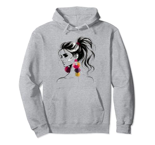 Graphic Subtle Sophistication with a colorful earring" Pullover Hoodie
