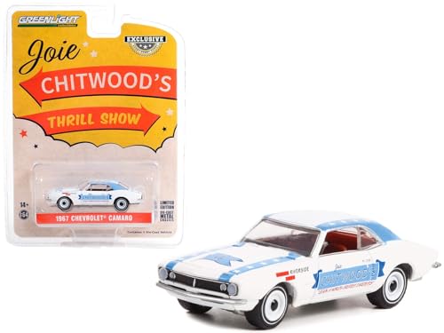 Modelo a escala 1/64 Chevrolet Camaro 1967 White with Blue Stripes