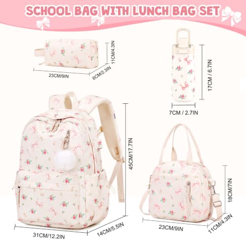 4PCS Corduroy Girls Backpack w/ Water Bottle & Lunch Bag (Bow Tie Flower) by ACESAK - Used condition - Image 2