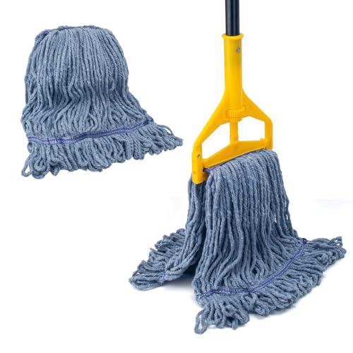 Commercial Mop for Floor Cleaning 59 Heavy Duty Industrial Mops with Long Handle Cotton String Wet Mop for Garage Office Warehouse Home Workshop (2 Mops Head)