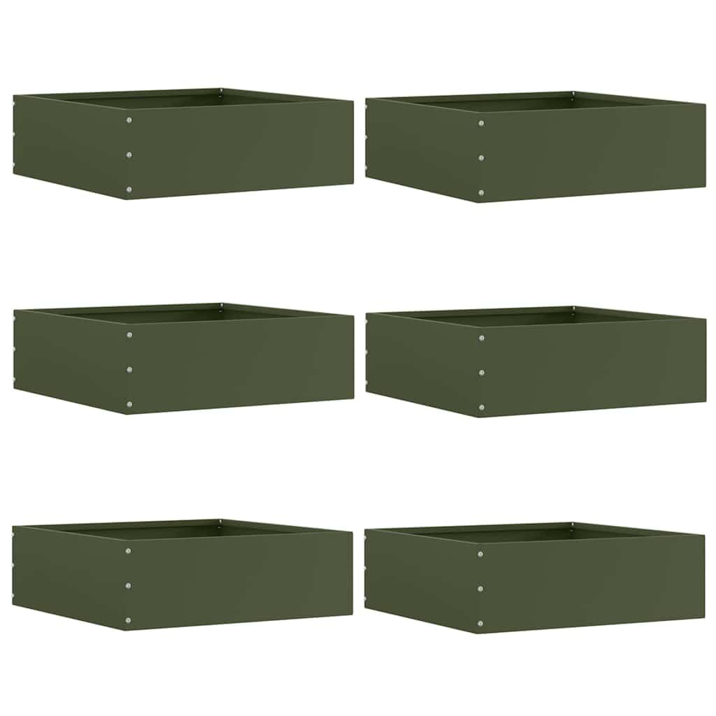 Lot de 6 bordures de pelouse en acier robuste - Vert olive - 40 x 40 x 13 cm - Bordure de jardin durable pour parterre de fleurs et aménagement paysager - Montage facile