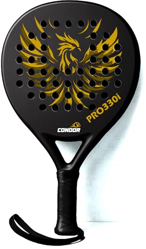 Condor Padel Rackets Bat Carbon Fibre for Playing Paddel Doubles Tennis in Black & Gold Single or Set of 2 - Adult Paddelball UK Round Head Paddle Ball Racquet Mens & Womens