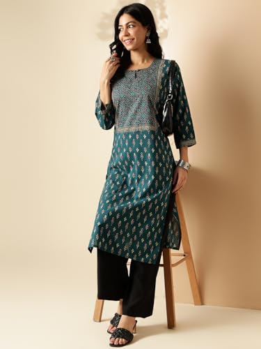 Image of Vbuyz Women's Floral Printed Straight Cotton Special wear Kurtas for Women | Cotton Kurtas for Women | A-Line Kurtas Kurtis | Designer Kurta | Kurtas for Women | Printed Kurtas
