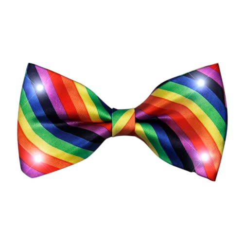 blinkee Rainbow Stripes Bow Tie with White LED Lights