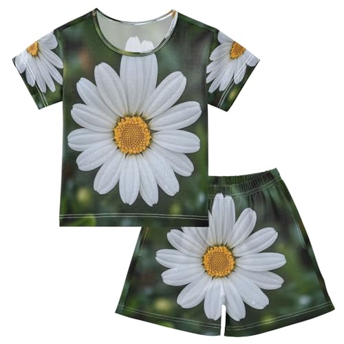 senya Short Sleeve Pajamas Sets Summer Cotton Sleepwear Beautiful White Daisy