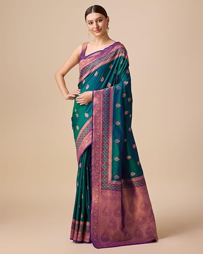 Image of Monjolika Fashion Women's Pure Kanjivaram Style Banarasi Soft Silk Saree With Blouse Piece For Wedding