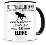 Samunshi® Ich denke an Elche Tiere Tasse Kaffeetasse Teetasse Kaffeepott Kaffeebecher Becher H:95mm/D:82mm schwarz