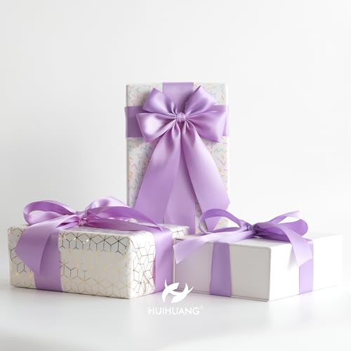 HUIHUANG Lilac Satin Ribbon 1-1/2 inch x 50 Yards Purple Double-Faced Satin Ribbon for Gift Wrapping, Bows, Flower Bouquet, Eternal Roses, Crafts, Bridal Shower Wedding Decor by HUIHUANG - Used condition - Image 5