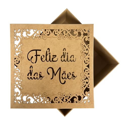 Caixa Em Mdf + Palha e Raminho de Flores Corte a Laser Presente Surpresa Dia Das Mães Coração Festa