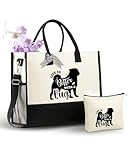 InnoBeta Pug Gifts Canvas Tote Bag for Women, Important Pug Mom Stuff Bag with Top Zipper Closure and Shoulder Strap, Pug Gifts for Pug Lover on Mother's Day, Birthday, Thanksgiving, Christmas