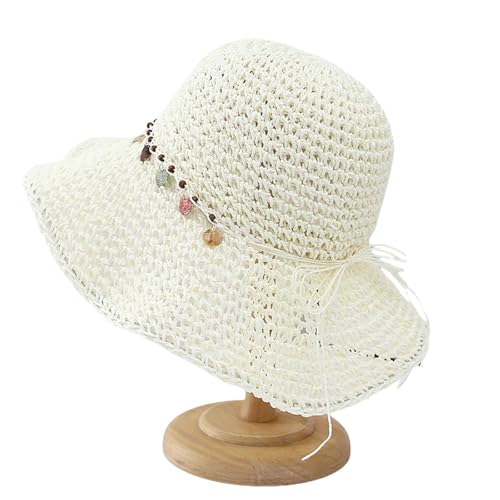 VIGSNTEP Sombrero De Paja Sombrero De Paja De Mujeres Borre Ancho Beach Sol Gattable Bordeo Grande Grande Suave para Mujeres Adecuado para La Decoración De Viajes Vacaciones De Verano-Lechoso-Metro