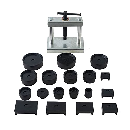 DSNMYO Desktop-Uhrengehäuse-Presse, 18 Matrizen, Uhr-Vorder- und Rückseite, Gehäusedeckel-Schraubenpresse, Presser, Schließen, Uhrmacher-Reparaturset, Werkzeuge, Uhrenreparaturwerkzeug K