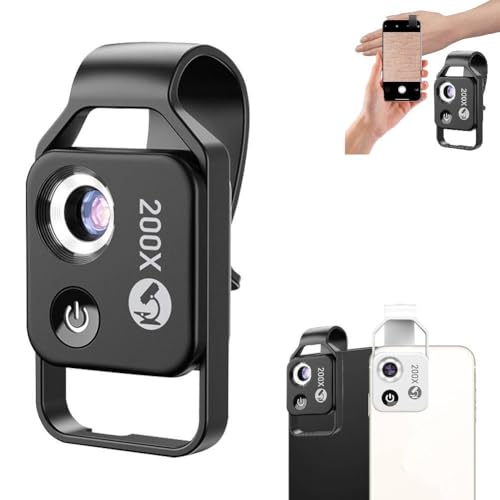 Nanozoom Nano Zoom 200x per iPhone, ingrandimento 200x per iPhone, mini microscopio tascabile per telefono 200x, obiettivo microscopio per telefono, lente ad alta tecnologia con clip, luce integrata,