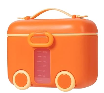 Golden bird Acrylonitrile Butadiene Styrene Milk Powder Storage Container, Handle Baby Dispenser For Travel Use Sugar Box Set With Lid And Wheels Kid (Orange)