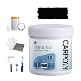 CARPOLY Tile Paint, 17oz Tub and Tile Refinishing Kit with Tools, DIY Bathtub Paint Kit for Bathroom, Water-based|Low Oder, Easy to Use for Kitchen, Porcelain, Floor, Semi-gloss Black, 20-30sq.ft