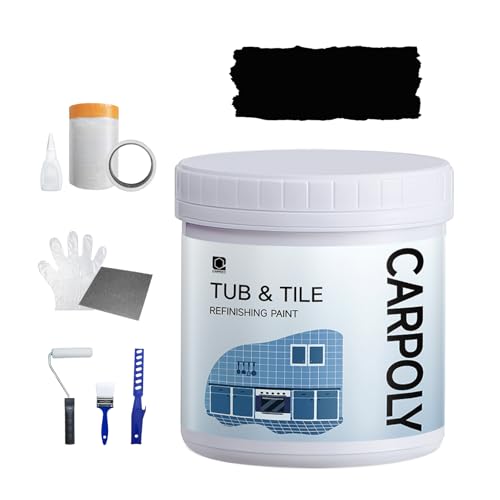 CARPOLY Tile Paint, 17oz Tub and Tile Refinishing Kit with Tools, DIY Bathtub Paint Kit for Bathroom, Water-based|Low Oder, Easy to Use for Kitchen, Porcelain, Floor, Semi-gloss Black, 20-30sq.ft