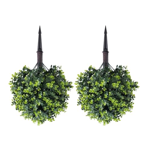 Árbol de eucalipto artificial Cryfokt de 17.7 pulgadas para decoración exterior, pack de 2 5