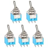 SHUKEFER 5PCS DPDT Mini Toggle Switch 6 Pin 2 Position 6mm Miniature ON/ON Switch MTS-202 for Auto Car Boat Truck Car Dashboard Electronic Devices 6A 125V 3A 250V(Light Blue)