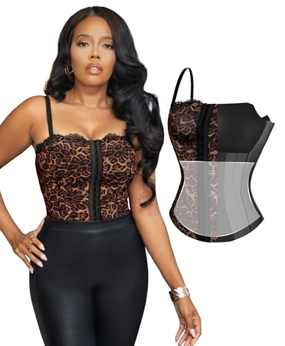 Popilush Corset Tops for Women - Shapewear Lace Top Sculpting Detachable Strap Bustier with Buckle Summer Splash