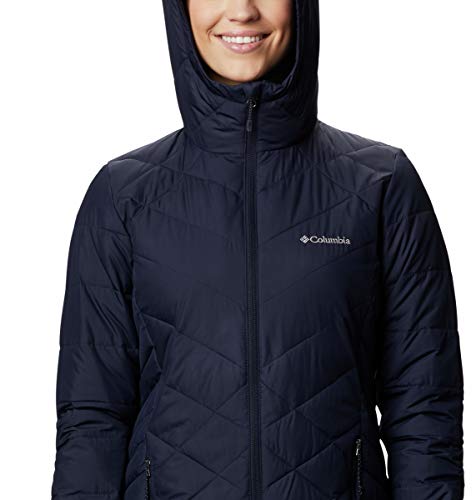 Columbia Jaqueta feminina com capuz Heavenly longa, escura noturna, pequena