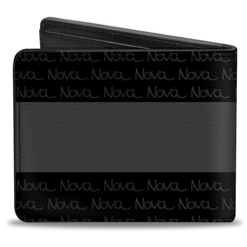 Buckle-Down Men's PU Bifold Wallet-1968-72 NOVA Script Emblem Stripe/Repeat Black/Gray/Silver, Multicolor, 4.0" x 3.5"2