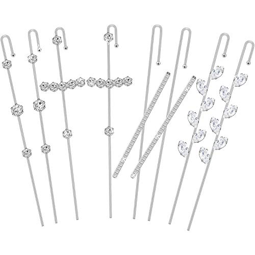 4 Pairs Ear Cuff Wrap Crawler Hook Earrings Silvery Rhinestone Crawler Earrings Long Ear Stud Climber Earrings for Women