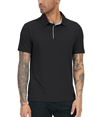 Carwornic Men's Athletic Polos T Shirts Short Sleeve Quick Dry Collared Golf Shirts Moisture Wicking Activewear Tennis Polo Shirts For Work Casual Hiking Travel Black #TOP2