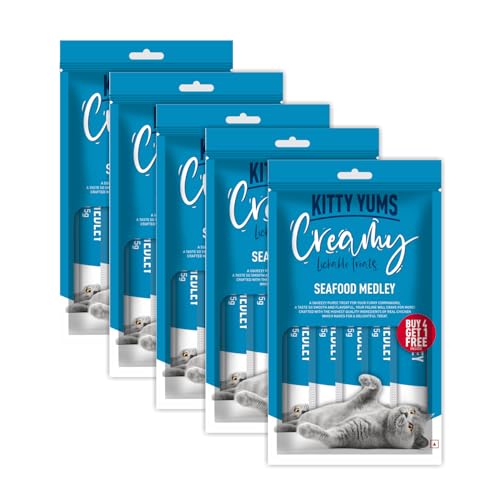 Kitty Yums Creamy Lickable Cat Treat, Seafood Medely Flavour (Pack of 5 Pouches, 375g), All Life Stages (B0CVCBT4Y9) Amazon Price History, Amazon Price Tracker