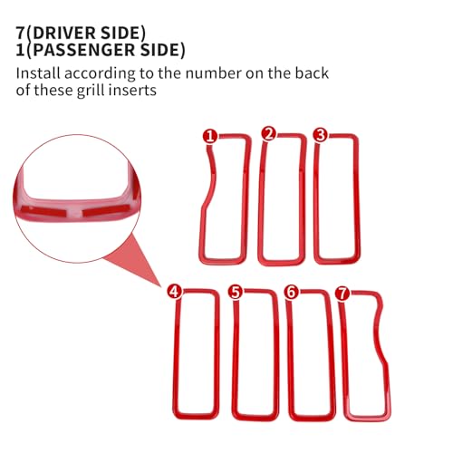 Image of JeCar Front Grille Inserts Grill Frame Trim Covers Exterior Accessories Compatible with Jeep Wrangler 2024 JL JLU & Gladiator JT 2024, Red