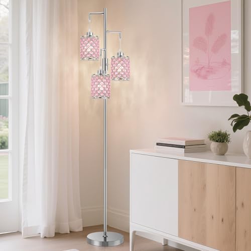 GyroVu Lampada da terra in cristallo, lampada alta a 3 luci con paralume in cristallo K9 scintillante, interruttore rotante, facile da montare, ideale per soggiorno, camera da letto, ufficio domestico