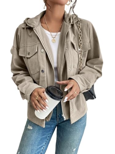 Womens Trendy Cropped Coat Fall Drop Shoulder Hooded 2 1 Corduroy Jacket