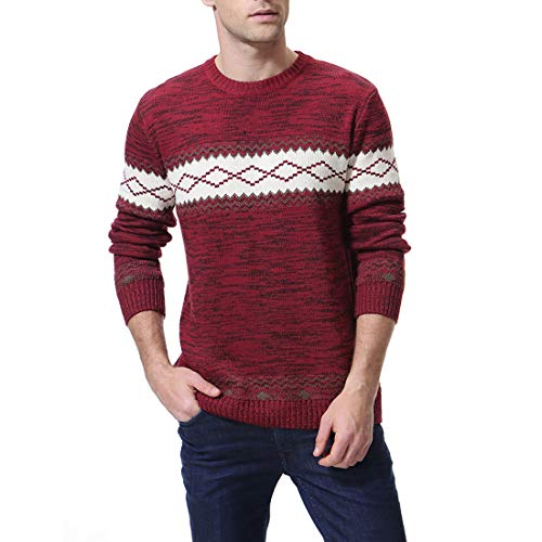 Zicac Men's Casual Slim Fit Long Sleeve Sweater Assorted Color Knitwear Argyle Design Knitwear (Wine Red, S)