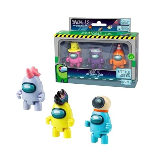 Bizak Among Us S3, Pack con 3 Figuras articuladas con 3 Accesorios Divertidos, miden 5-7 cm, Diferentes Modelos para coleccionar Rosa+Morado+Naranja (64116303)