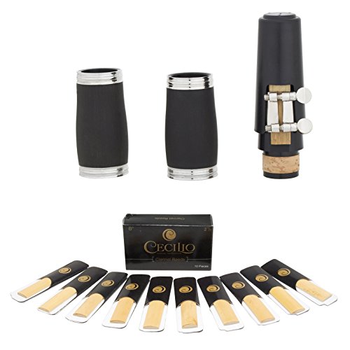 Image of Mendini by Cecilio Ebonite Bb Clarinet with 2 Barrels, Cleaning Kit - Black