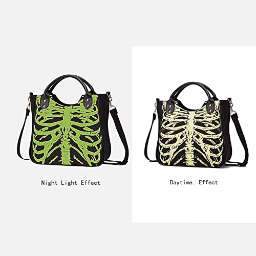 Meokim Gothic Backpack Canvas Bag Luminous Fashion Skull Crossbody Printed Bag Zipper Luminous Striped Shoulder Bag (Sternum Bag) #TOP1
