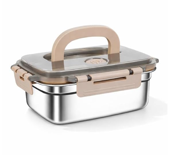 Image of Stainless Steel Lunch Box 2200ml with Handle, Airtight Leakproof Food Storage Container for Office, Travel, Meal Prep, Curry, Rice, Snacks & Kitchen Use