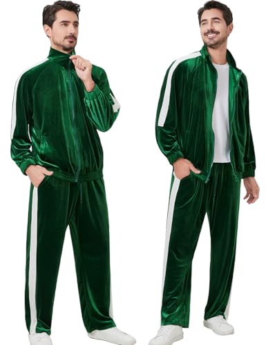 Mens Tracksuit 2 Piece Velour Sweatsuit for Men Casual Full Zip Jogging Suit Jacket Pants Set4