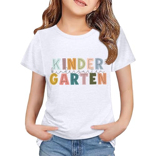 Boys Girls Graphic Print Tee Shirt Kids Round Neck Casual Basic Short Sleeve T Shirts Teens Cute (White, 10-11Years)