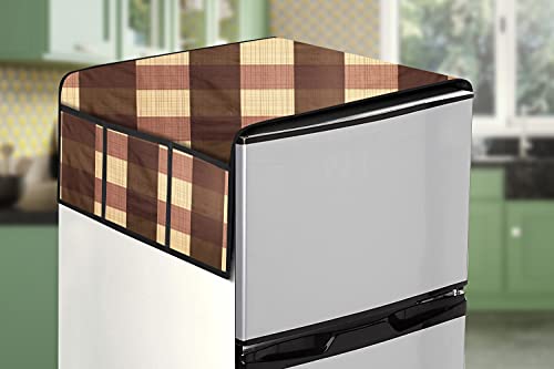 Image of Stylista Refridgerator top Cover Suitable for Samsung RT37C4512BX /HL, 322 Liter Fridge, Dimension (WXD) 65x111 CM, Gingham Pattern Beige