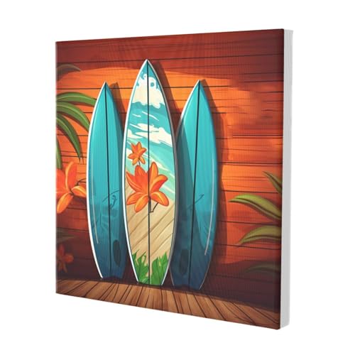 Toile planche de surf sur bois cadre mural 40x40 cm prêt à poser