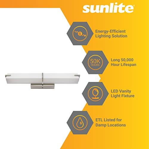 Image of Sunlite 85119 18-Inch LED Linear Vanity Light Fixture, 15 Watts (80W=), 950 Lumens, Color Selectable 30K /40K /50K, Dimmable, ETL Listed, Brushed Nickel, for Bathroom, Hallways & Walls