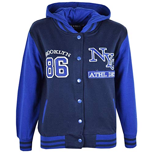 A2Z 4 Kids Filles Garcons Baseball NY ATHLATIC Varsity Encapuchonné Veste Manteau - NY Jacket Navy 7-8