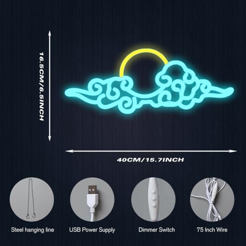 Image of Sunset Sunrise Neon Sign Dimmable anime cloud Led Signs for Wall Decor Room Decor Bedroom Anime-themed for Men cave Office Bar Birthday Party Christmas(Ice Blue Orange)