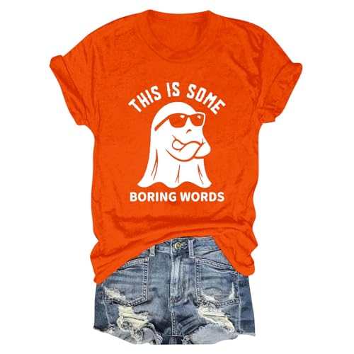 Camiseta de manga corta para mujer de manga corta con estampado de cuello redondo, camiseta divertida para mujer, ligera, corte regular, carnaval, festival, horror, festival, ocio, camiseta elástica