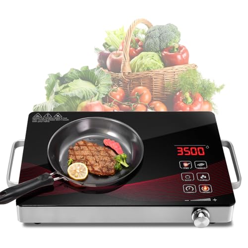 Sararoom Infrarot-Einzelkochplatte 3500W | Kochfelder mit Stecker | Keramik Kochfeld 1 Platte Tragbar mit Griff, Glaskeramik Kochplatte Freistehend, Herdplatte 1 Kochfelder mit Stecker, Timer, 220V