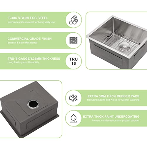 23 Undermount Sink - Lofeyo 23" X 18" Kitchen Sink Stainless Steel 16 Gauge Round Corner Single Bowl Undermount Bar Prep Sink Basin #TOP3