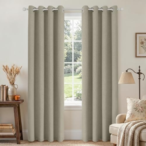 Image of Joydeco 100% Blackout Curtains 96 Inches Long 2 Panels Set, Linen 95 Inch Blackout Curtains 2 Panels, Room Darkening Textured Curtains for Bedroom Living Room Window (42x95 inch,Linen)