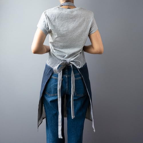 Image of Kitchen Apron - 100% Cotton, Adjustable Neck strap, Large Pocket - Unisex Apron for Men & Women - Cooking, Baking, BBQ, Gardening - Solid Colours, Striped and Checkered Patterns