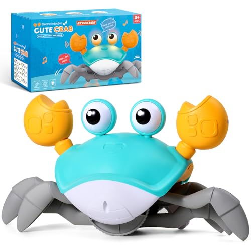 ECHOCUBE Cangrejo Juguete, Sensorial Interactivo Caminar Cangrejo Juguetes para Niños Pequeños, Automáticamente Evitar Obstáculos Musical Cangrejo Juguetes para Niños de 3 Años en Adelante - Verde